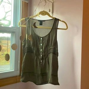Vintage sheer olive ruffled blouse